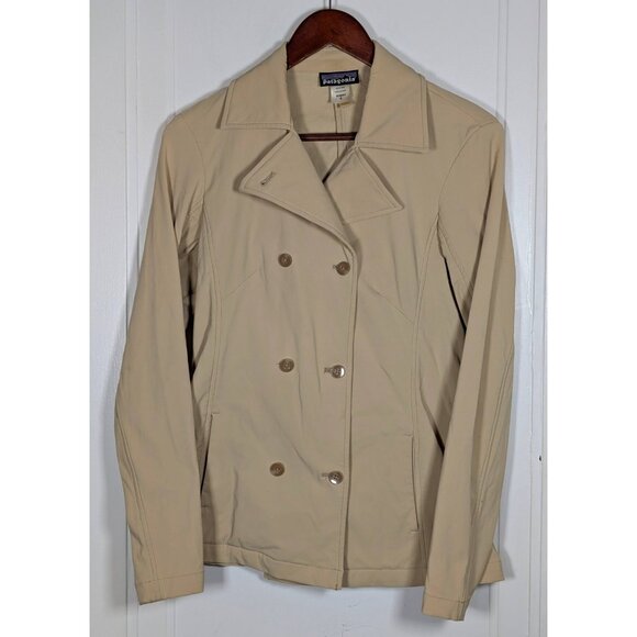 Patagonia Metro Guide Peacoat Women's Sz 6 Beige Double Breasted Jacket Stretch - Picture 1 of 4